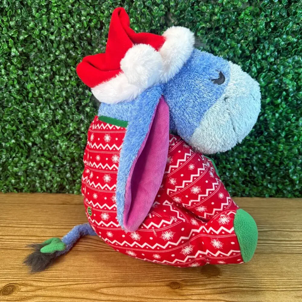 Disney Eeyore Holiday Weighted Plush Wearing Christmas Santa Hat Rare HTF Gift
